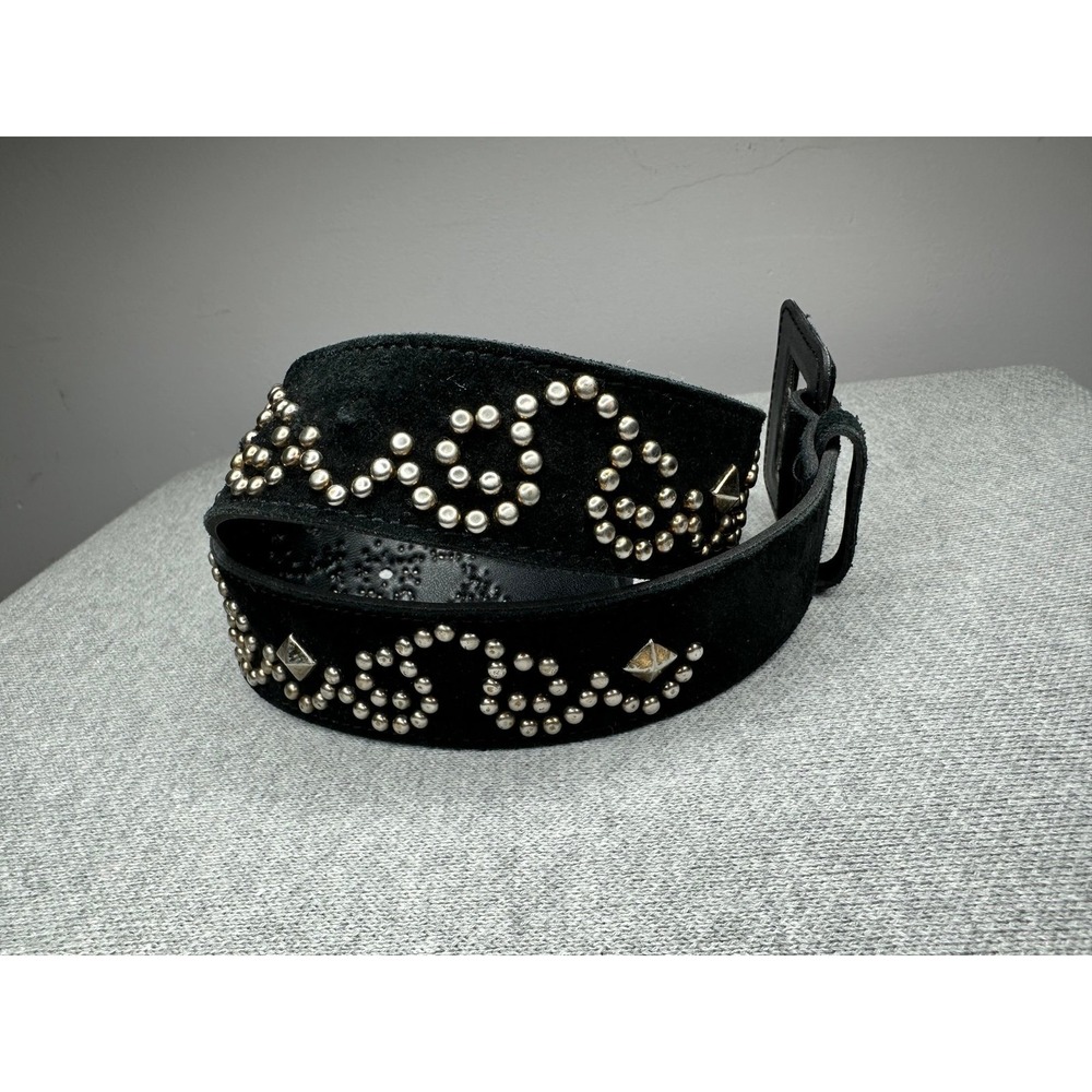 Express Y2K Leather Belt Women Sz Small Black With Silver Studs 90s